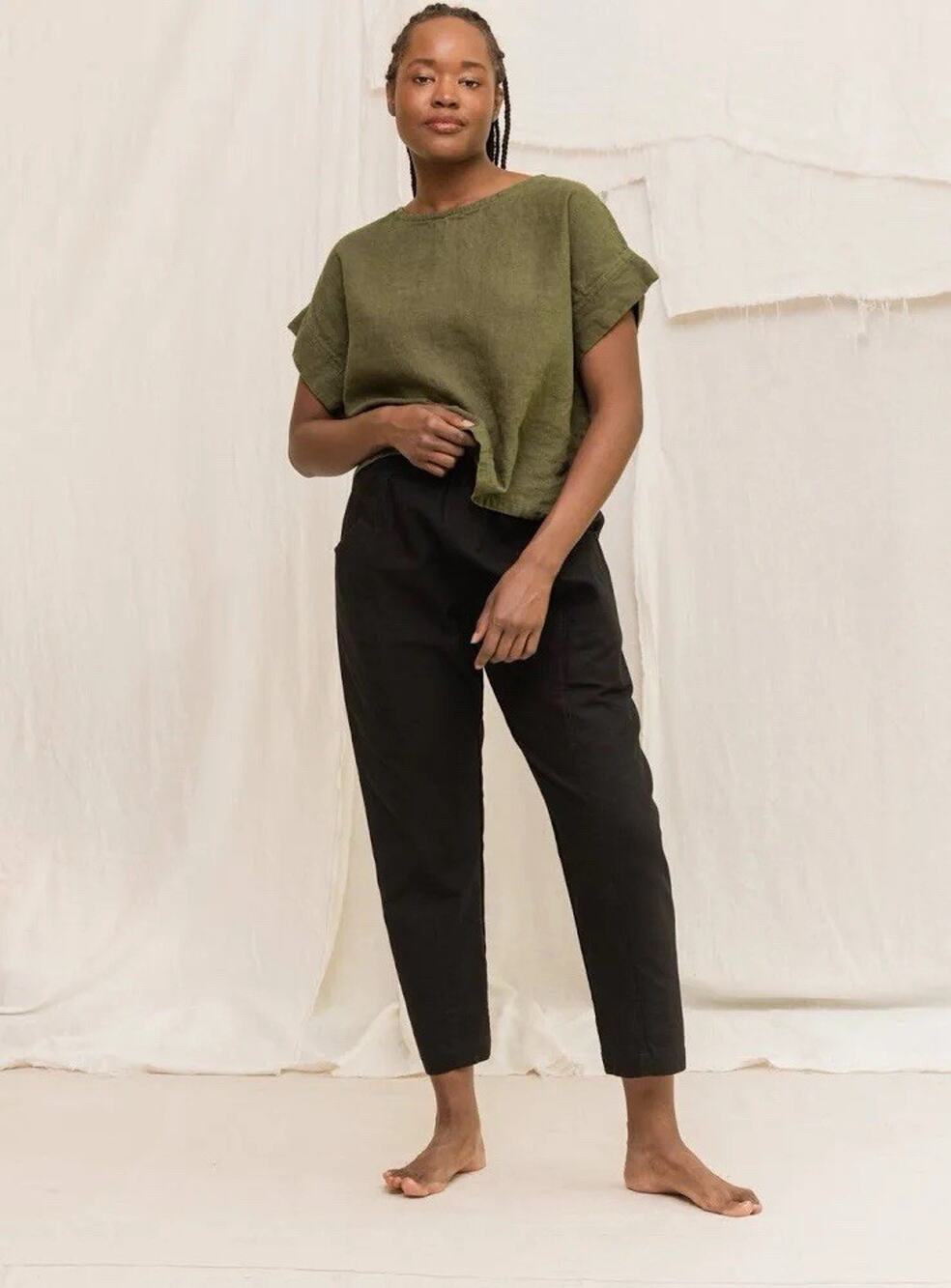 Elizabeth Suzann Black Canvas Clyde Work Pants 100% Cotton High Waist Size 4